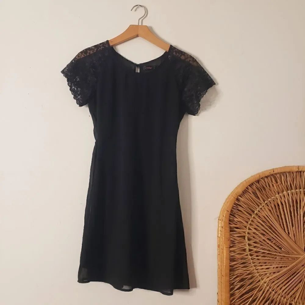 Black Mini Dress Lace Sleeves 6
